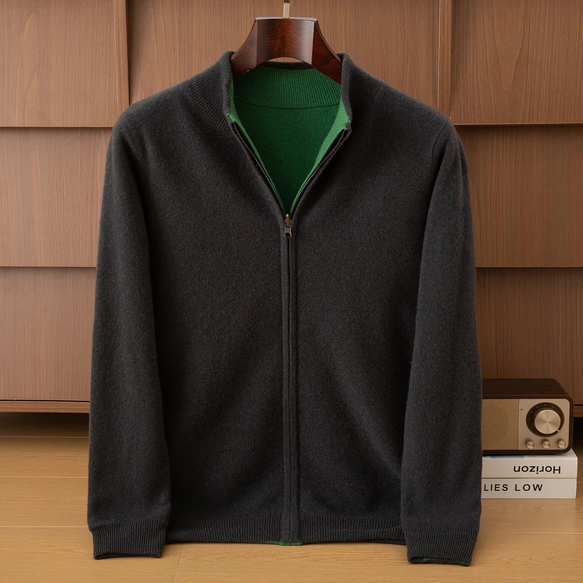Unisex Strickjacke Reißverschluss Stehkragen Melierter Pullover Weiches Material