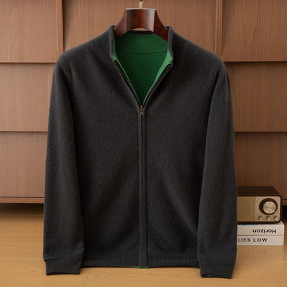 Unisex Strickjacke Reißverschluss Stehkragen Melierter Pullover Weiches Material