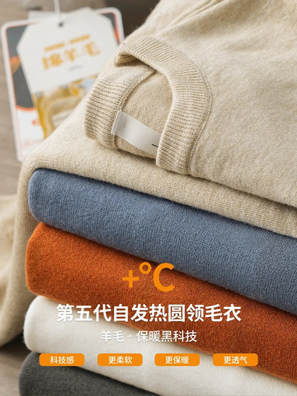 Pullover unisex a maniche lunghe, girocollo, in maglia fine con polsini a coste