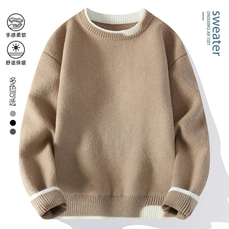Maglione unisex a girocollo bicolore dall'aspetto lavorato a maglia