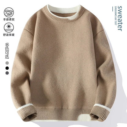 Maglione unisex a girocollo bicolore dall'aspetto lavorato a maglia