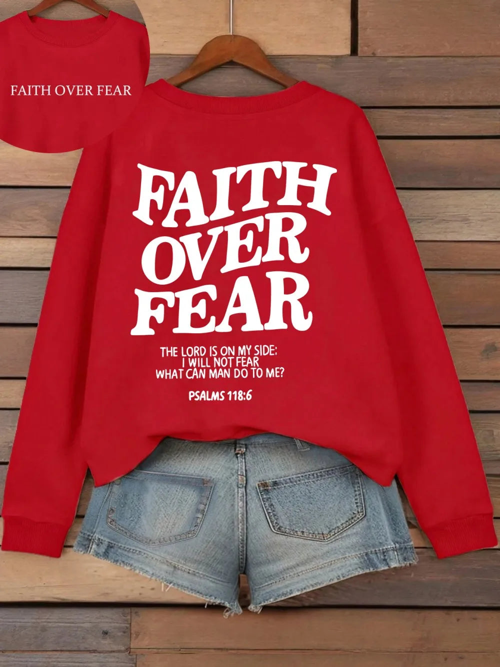Hættetrøje med teksten "Faith Over Fear" til damer