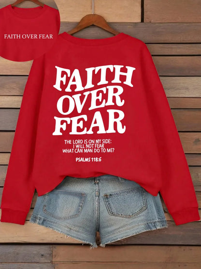 Hættetrøje med teksten "Faith Over Fear" til damer