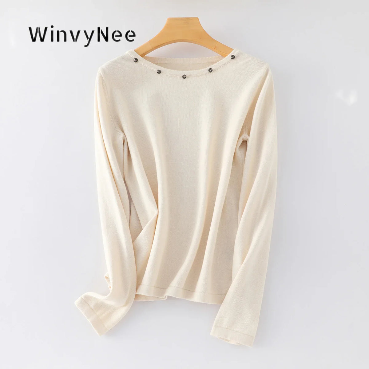Damen Langarmshirt Rundhals mit Zierknöpfen