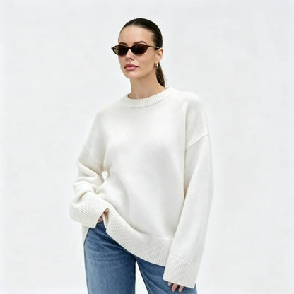 Pull oversize fin en maille pour femme à col rond