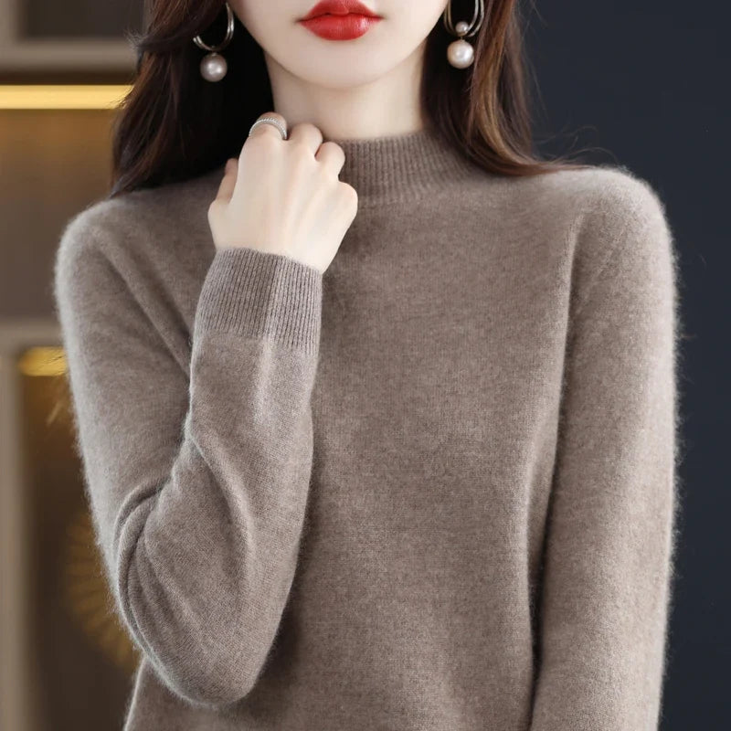 Damen Stehkragen Pullover Langarm Weicher Strick