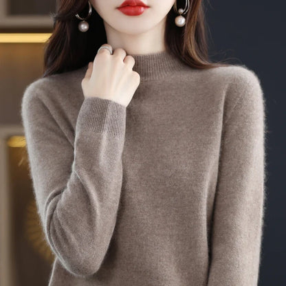 Damen Stehkragen Pullover Langarm Weicher Strick