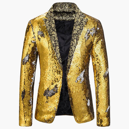 Heren Pailletten Blazer voor Podium en Party – Glinsterende Showjas in Extravagant Ontwerp