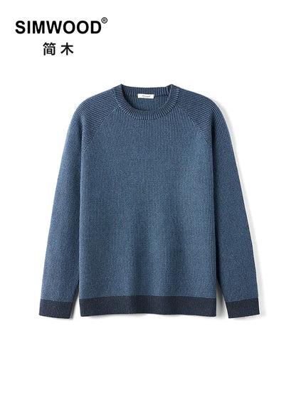 Herren Pullover Rippstrick Blau Rundhalsausschnitt