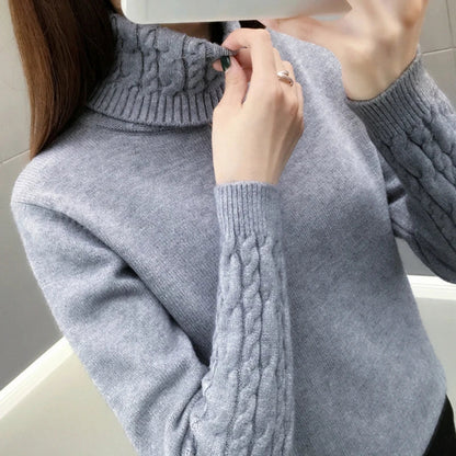 Damen Rollkragenpullover mit Zopfmuster Ärmeln in Grau