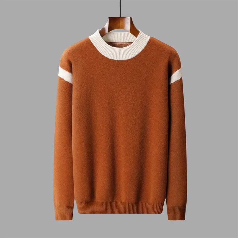 Jersey de punto para hombre, cuello redondo, manga larga y rayas en contraste