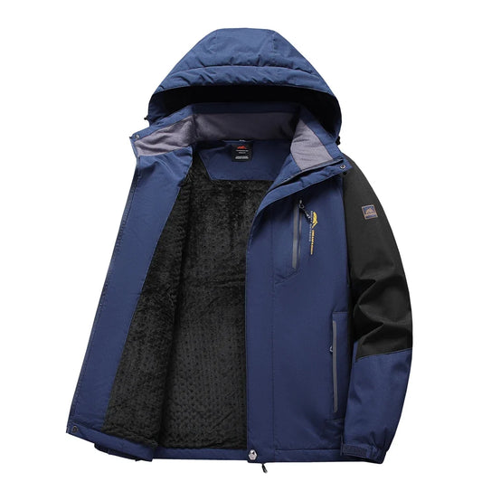 Outdoorjacka för herr med huva och varmt foder - tvåfärgad design