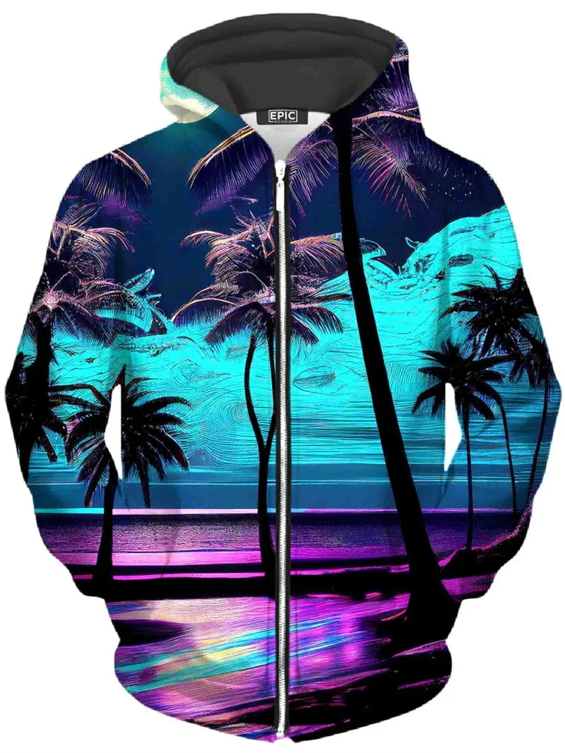 Hoodie mit Reißverschluss & farbigem Baum-Print, bunt
