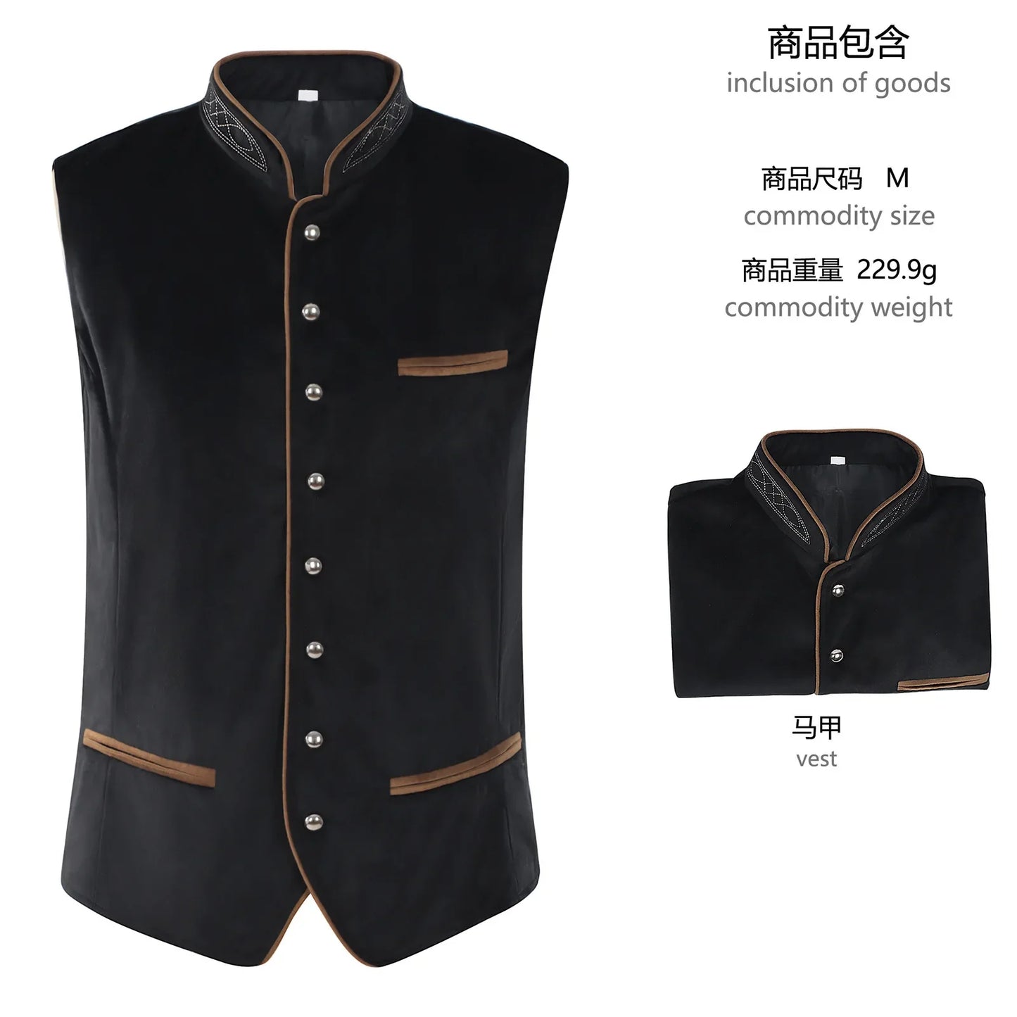Ensemble pour homme composé d’une chemise traditionnelle à volants, d’un gilet traditionnel en velours et d’un pantalon en cuir