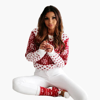 Suéter noruego para mujer con patrón de copos de nieve – Perfecto para invierno y Navidad