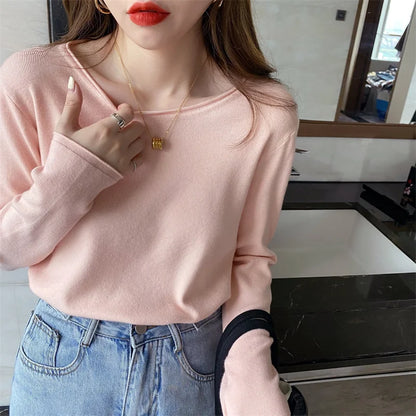 Damen Langarmshirt Rundhals Basic Pullover Feinstrick Top in verschiedenen Farben
