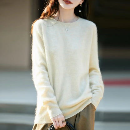 Pullover da donna in maglia, a girocollo, a maniche lunghe, morbido