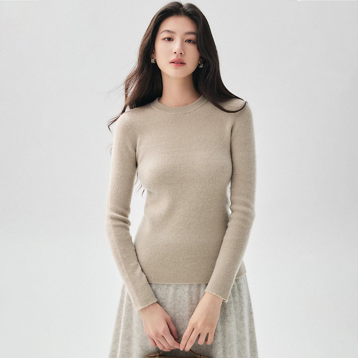 Damen Feinstrickpullover Rundhals Langarm Schmal Geschnitten