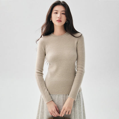 Damen Feinstrickpullover Rundhals Langarm Schmal Geschnitten