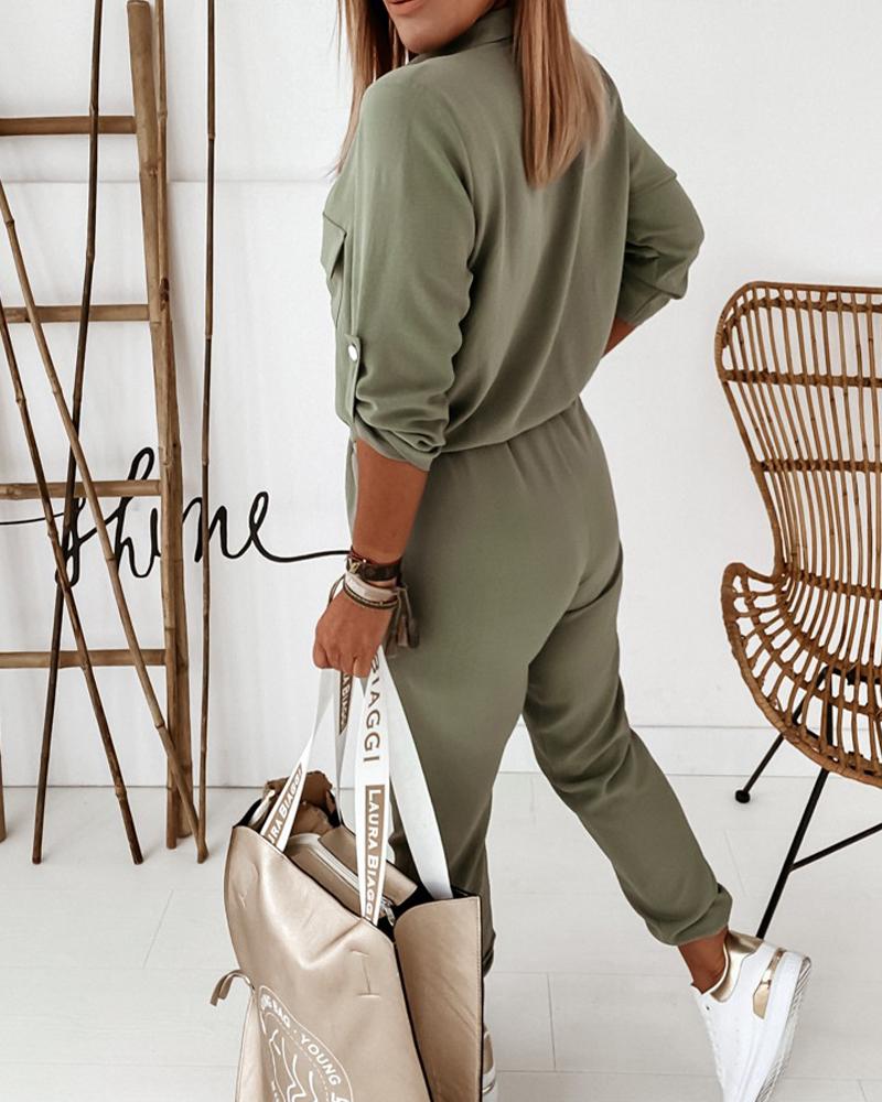 Dam Jumpsuit Enfärgad Fritid Elegant Modern med fickor – Perfekt för vardag & utekväll