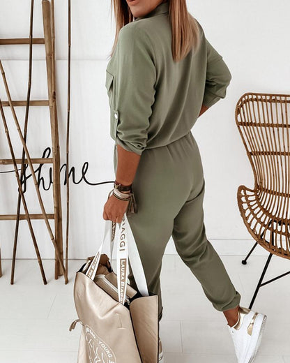 Dam Jumpsuit Enfärgad Fritid Elegant Modern med fickor – Perfekt för vardag & utekväll