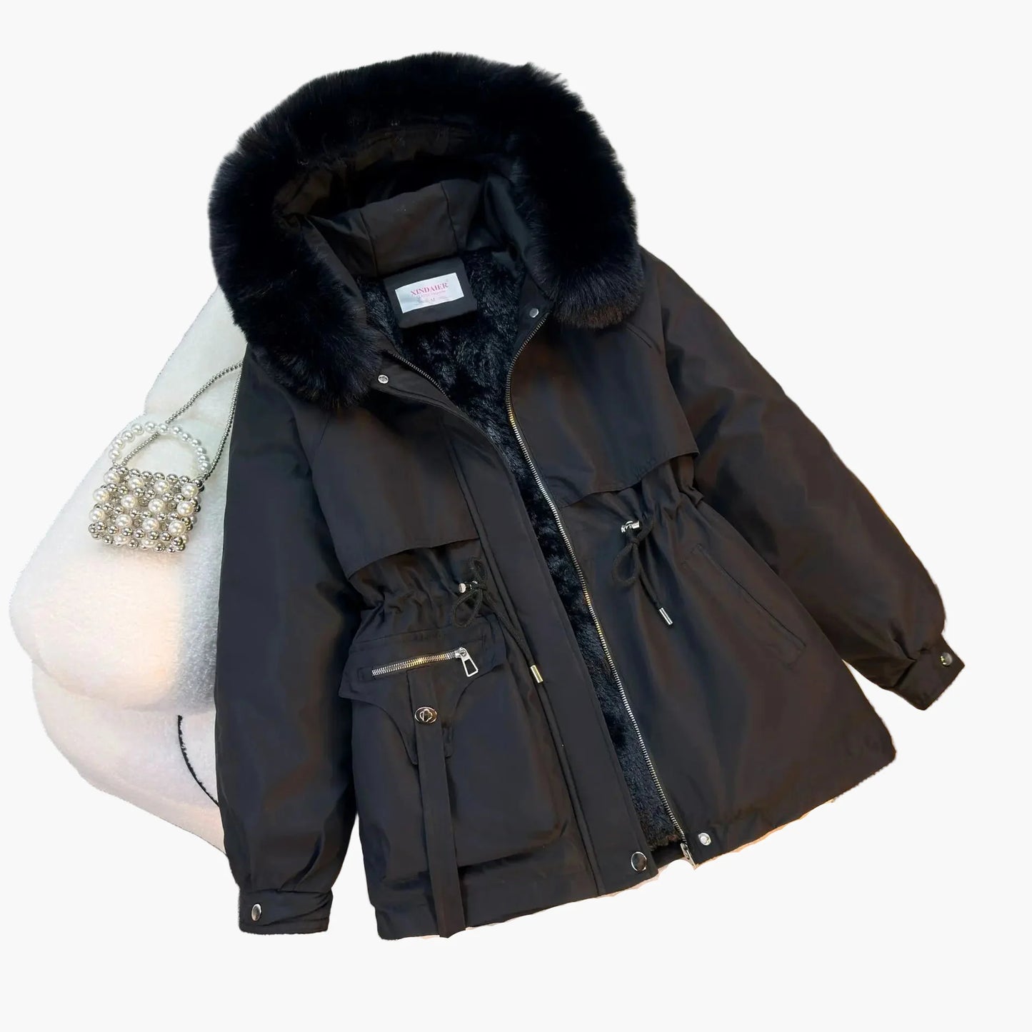 Giacca invernale da donna con cappuccio e collo in ecopelliccia – Parka alla moda per tutti i giorni e attività all'aperto