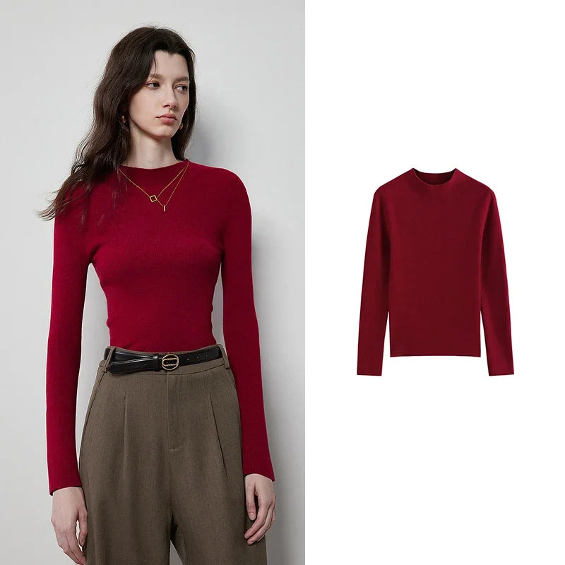 Damen Langarm Pullover schmal geschnitten Mock Neck Basic Stricktop