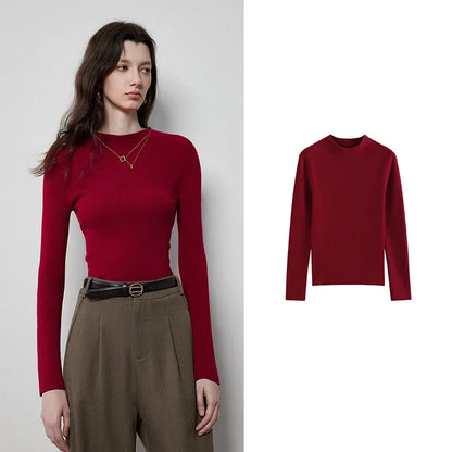 Damen Langarm Pullover schmal geschnitten Mock Neck Basic Stricktop