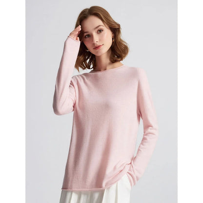 Pull à manches longues pour femme, col bateau, uni
