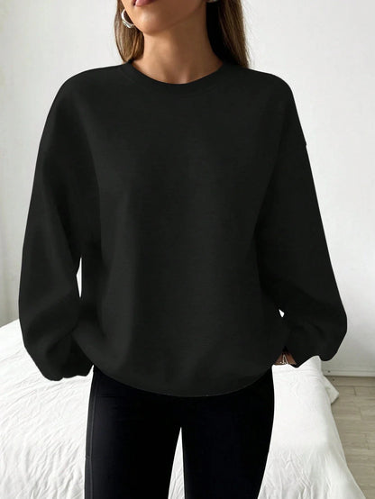 Oversize-sweatshirt til damer med rund hals, lange ærmer, grå pullover