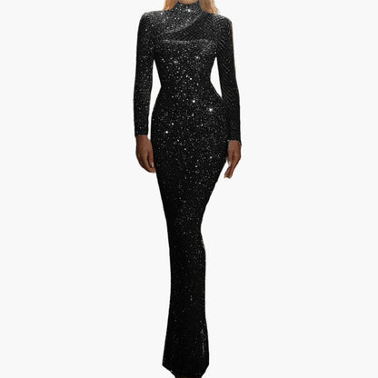 Abito da sera da donna glitterato a maniche lunghe elegante bodycon per feste e balli