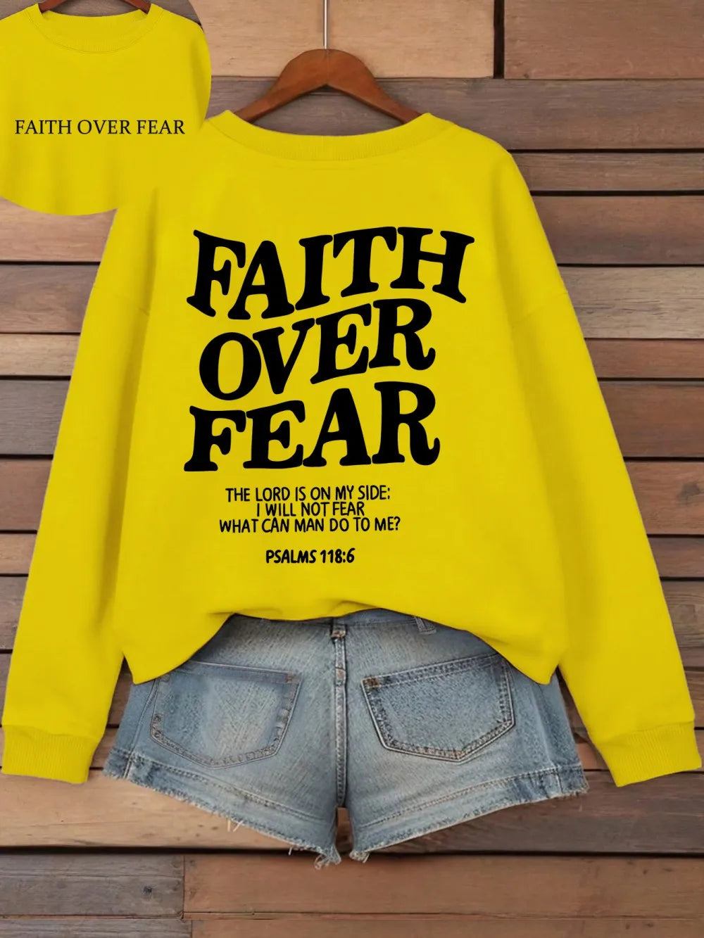 Hættetrøje med teksten "Faith Over Fear" til damer