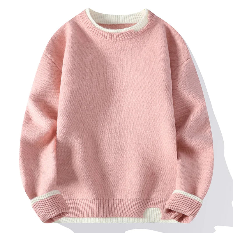 Maglione unisex a girocollo bicolore dall'aspetto lavorato a maglia