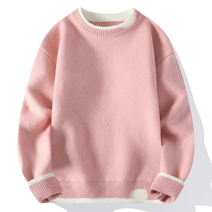 Maglione unisex a girocollo bicolore dall'aspetto lavorato a maglia