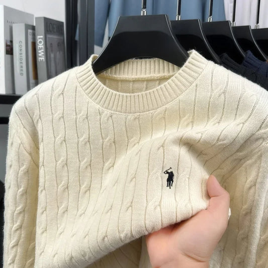 Jersey de punto unisex con trenzado, cuello redondo y mangas largas