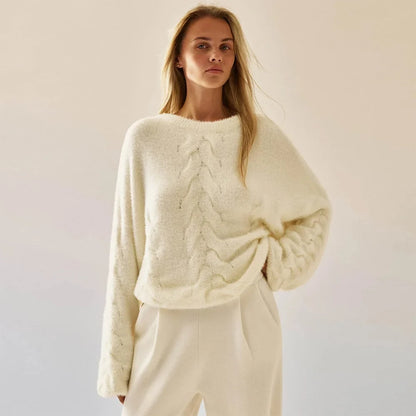 Pull pour femme à coupe ample, motif torsadé, texture duveteuse
