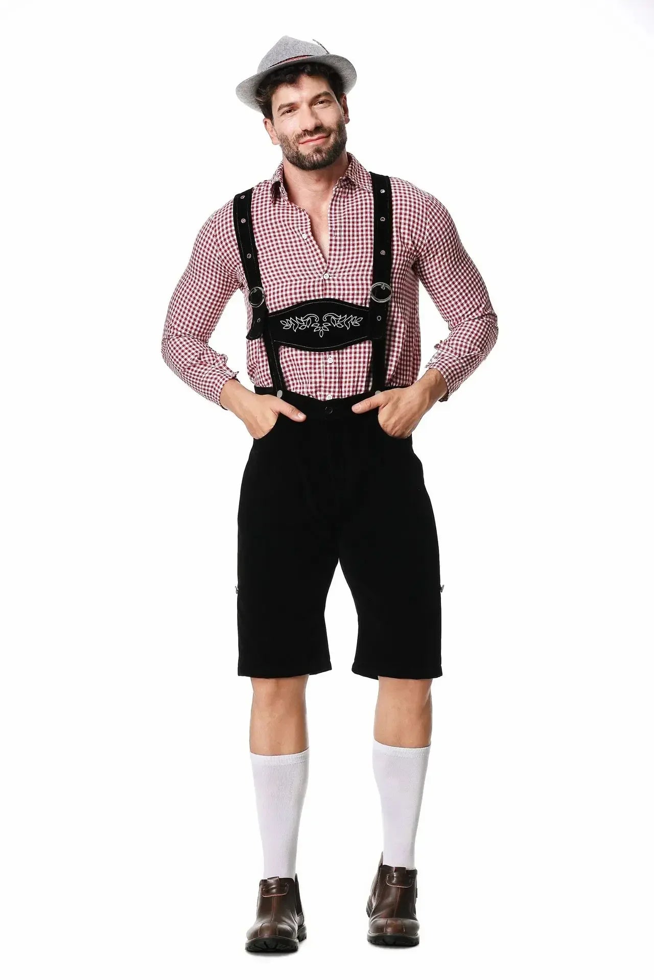 Culotte courte traditionnelle pour homme en cuir avec bretelles