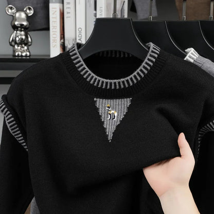 Herren Strickpullover Rundhals mit Muster auf der Brust