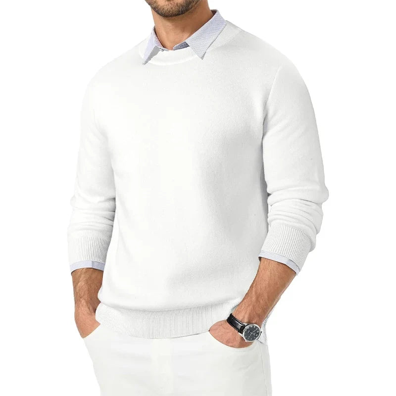 Pullover da uomo con scollo rotondo a maniche lunghe, in maglia fine, modello basic
