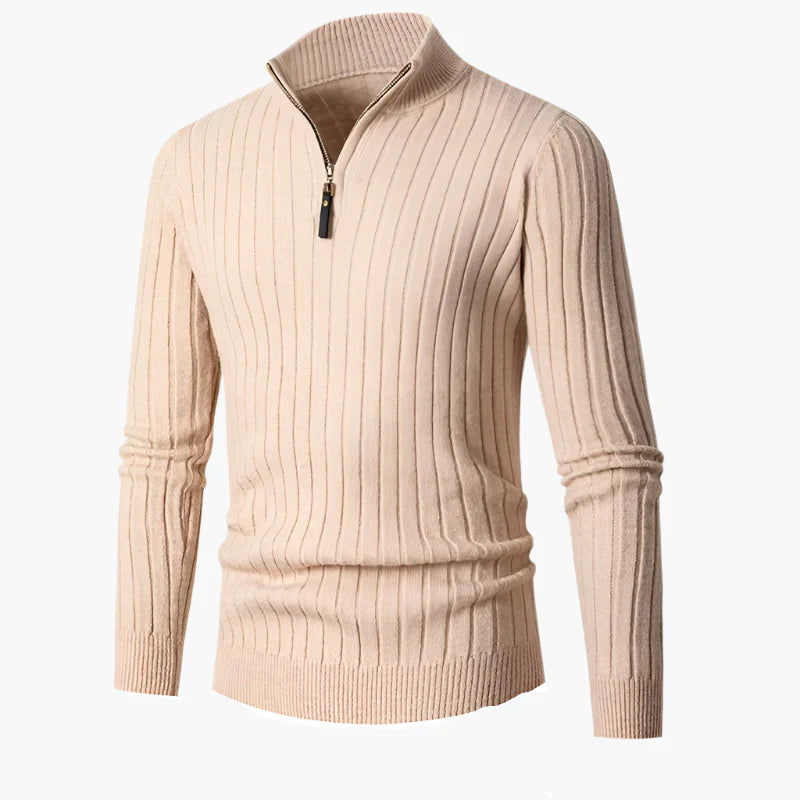 Męski sweter dziany ze stójką i półzamkiem – Elegancki sweter na co dzień i do biura