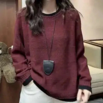 Pullover lavorato a maglia da donna con scollo rotondo, a maniche lunghe, maglia
