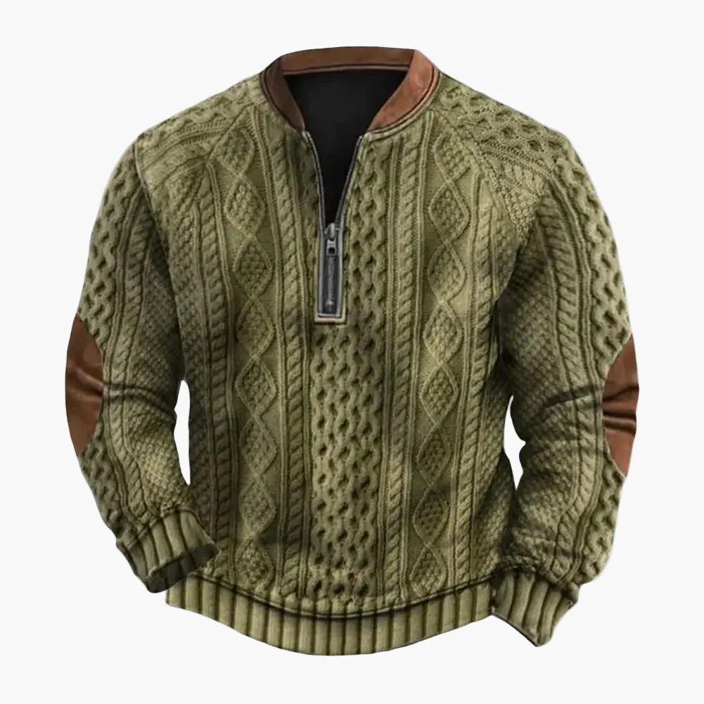 Herren Sweatshirt Halb-Zipper Rhombus Struktur Patchwork Pullover für Alltag und Outdoor