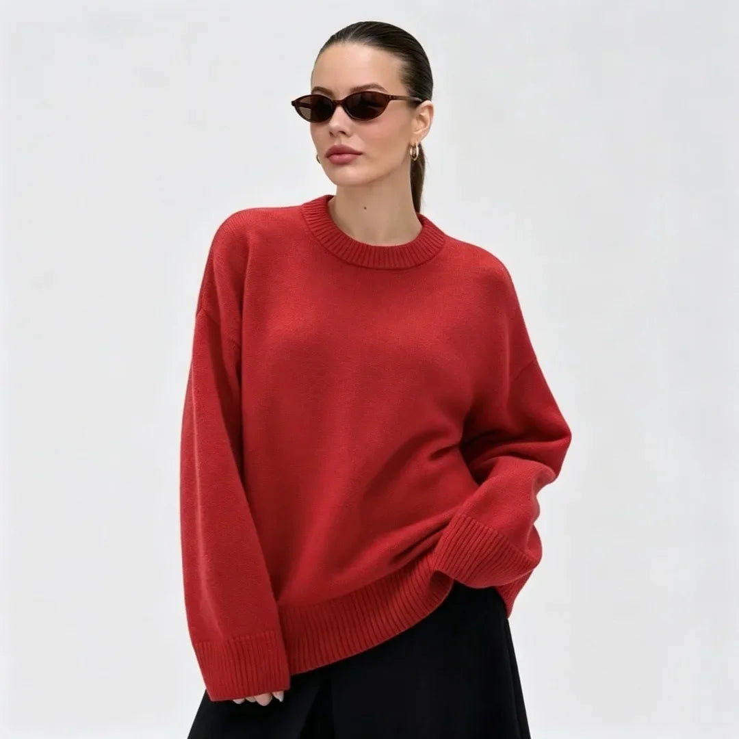 Pull oversize fin en maille pour femme à col rond