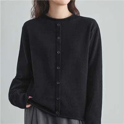 Damen Strickjacke mit Rundhalsausschnitt Knopfleiste Langarm