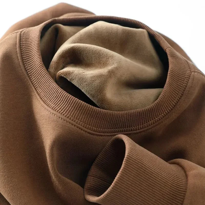 Felpa unisex a maniche lunghe e girocollo, con fodera in pile, polsini a coste, calda per l'inverno