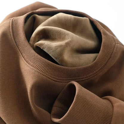 Felpa unisex a maniche lunghe e girocollo, con fodera in pile, polsini a coste, calda per l'inverno