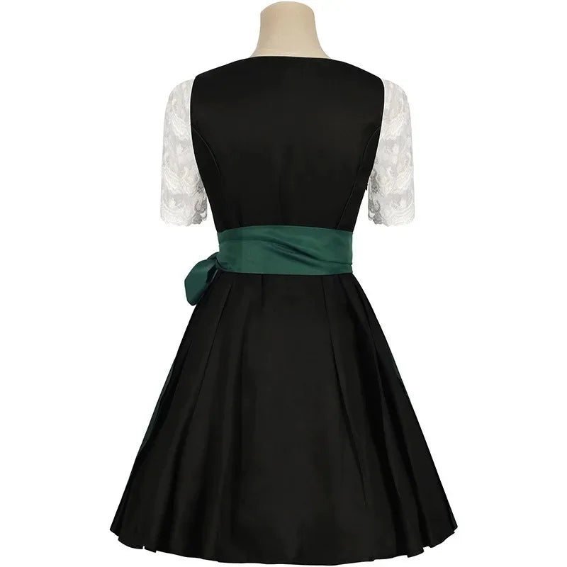 Damen Dirndl Kleid Grün Schwarz Trachtenkleid mit Stickerei und Bluse