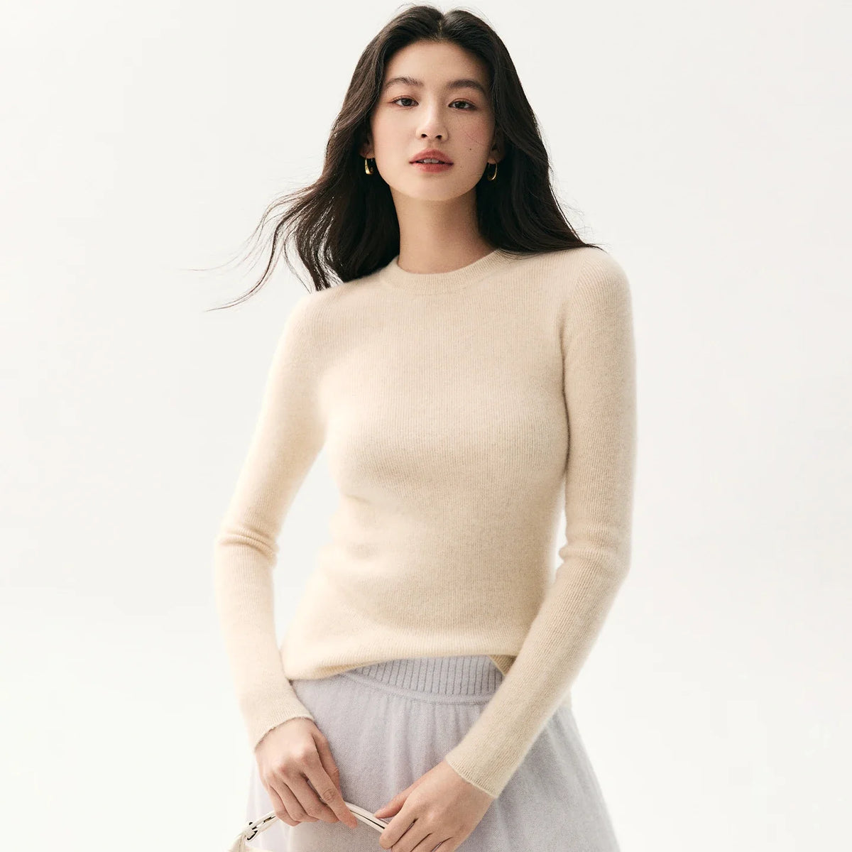 Damen Feinstrickpullover Rundhals Langarm Schmal Geschnitten