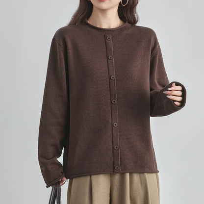 Damen Strickjacke mit Rundhalsausschnitt Knopfleiste Langarm