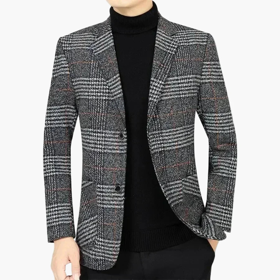 Męski blezer w kratę – elegancka marynarka biznesowa i casual dla mężczyzn ceniących styl
